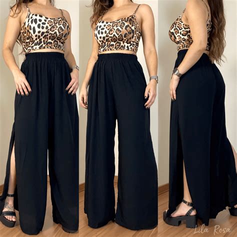 look com calca pantalona preta